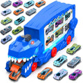 Juego de juguetes de pista de carreras de autos de transporte de dinosaurios para niños con coches de metal fundido a presión