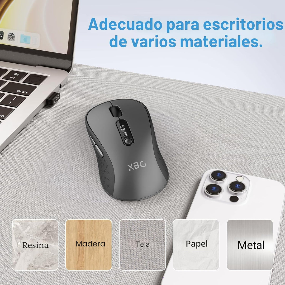 XBG Ratón Bluetooth inalámbrico B15pro, Bluetooth 5.0\/4.0 y 2.4G T...