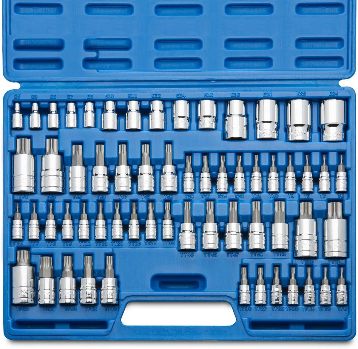 NEIKO 10083A Juego de llaves de vaso Torx Master y enchufe Torx externo, acero S2 y CrV, kit completo de salida de torque suprema, 60 piezas