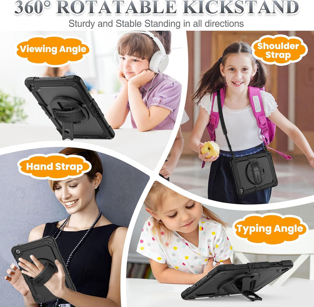 SEYMAC stock Funda para Samsung Galaxy Tab A11+ Plus/A9+ Plus de 11 pulgadas, funda de protección contra caídas de cuerpo completo con protector de pantalla portalápices [correa de mano giratoria de