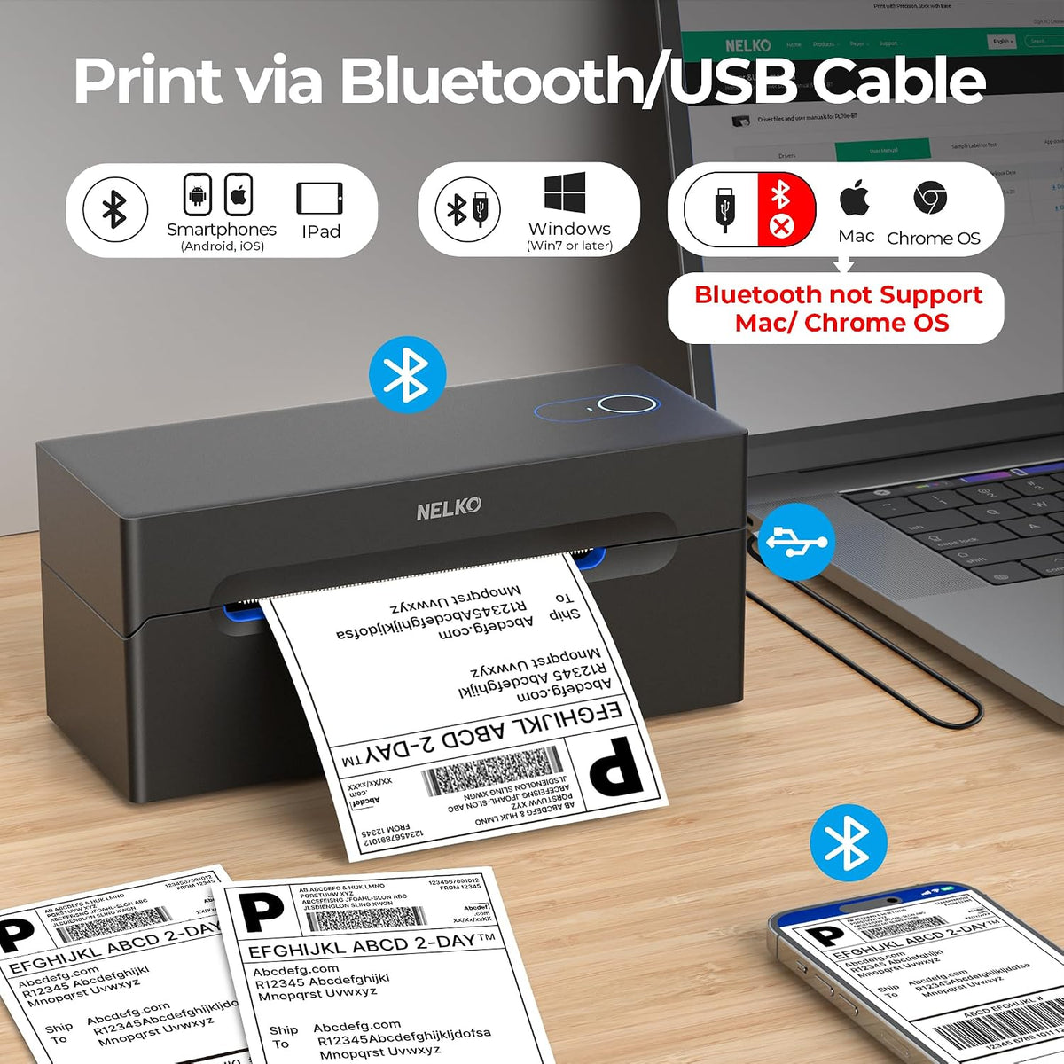 Nelko Impresora térmica Bluetooth de etiquetas de envío, impresora de etiquetas de envío inalámbrica de 4 x 6 para paquetes de envío, compatible con Android, iPhone y Windows, ampliamente utilizada