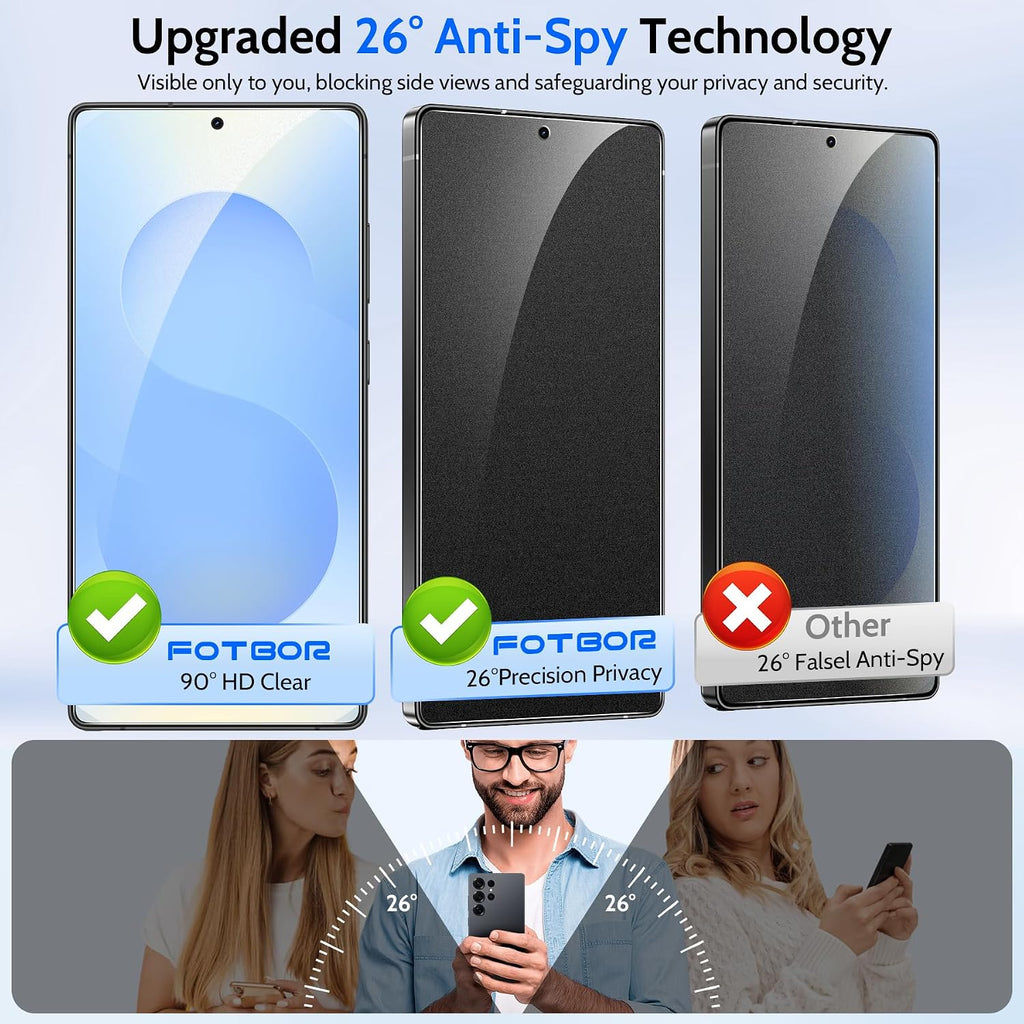 Ultra-Shield - Protector de pantalla de privacidad de 26° para Samsung Galaxy S25 Ultra (paquete de 2), compatible con huellas dactilares ultrasónicas, vidrio grabado 9H+ Elite Matte AG, [Kit]