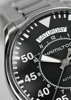 Hamilton Reloj de vestir suizo "Khaki Aviation" automático de acero inoxidable, color: plateado, modelo: H64615135
