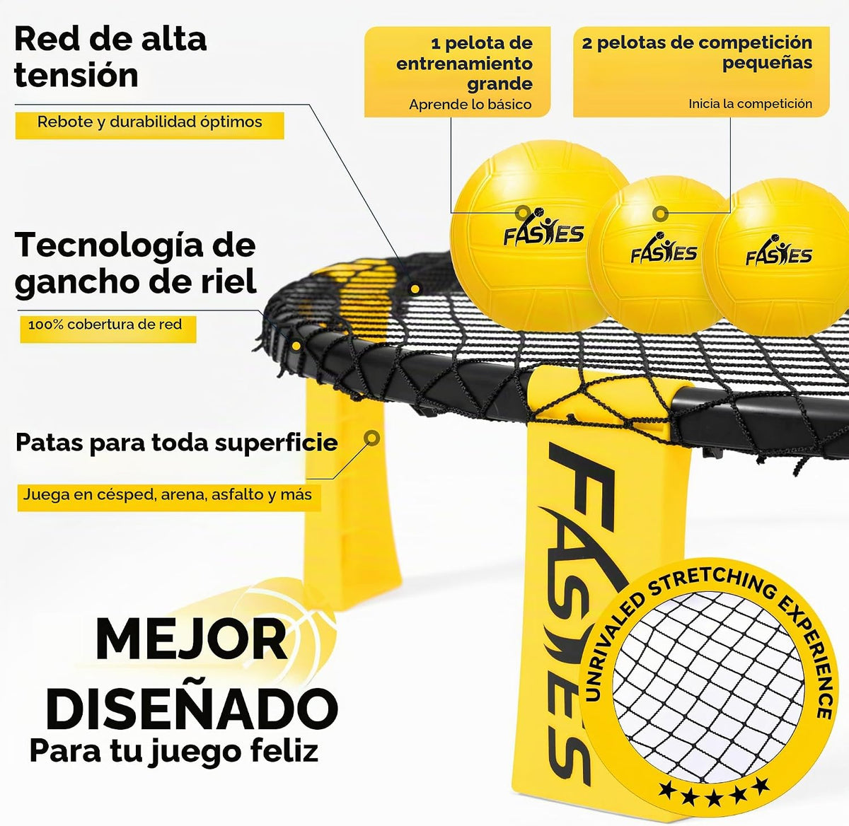 El juego de pelota de playa para exteriores incluye 3 bolas, red y bolsa de transporte, juego de red redonda para adultos, niños y familia, perfecto para playa, patio, césped, patio trasero y