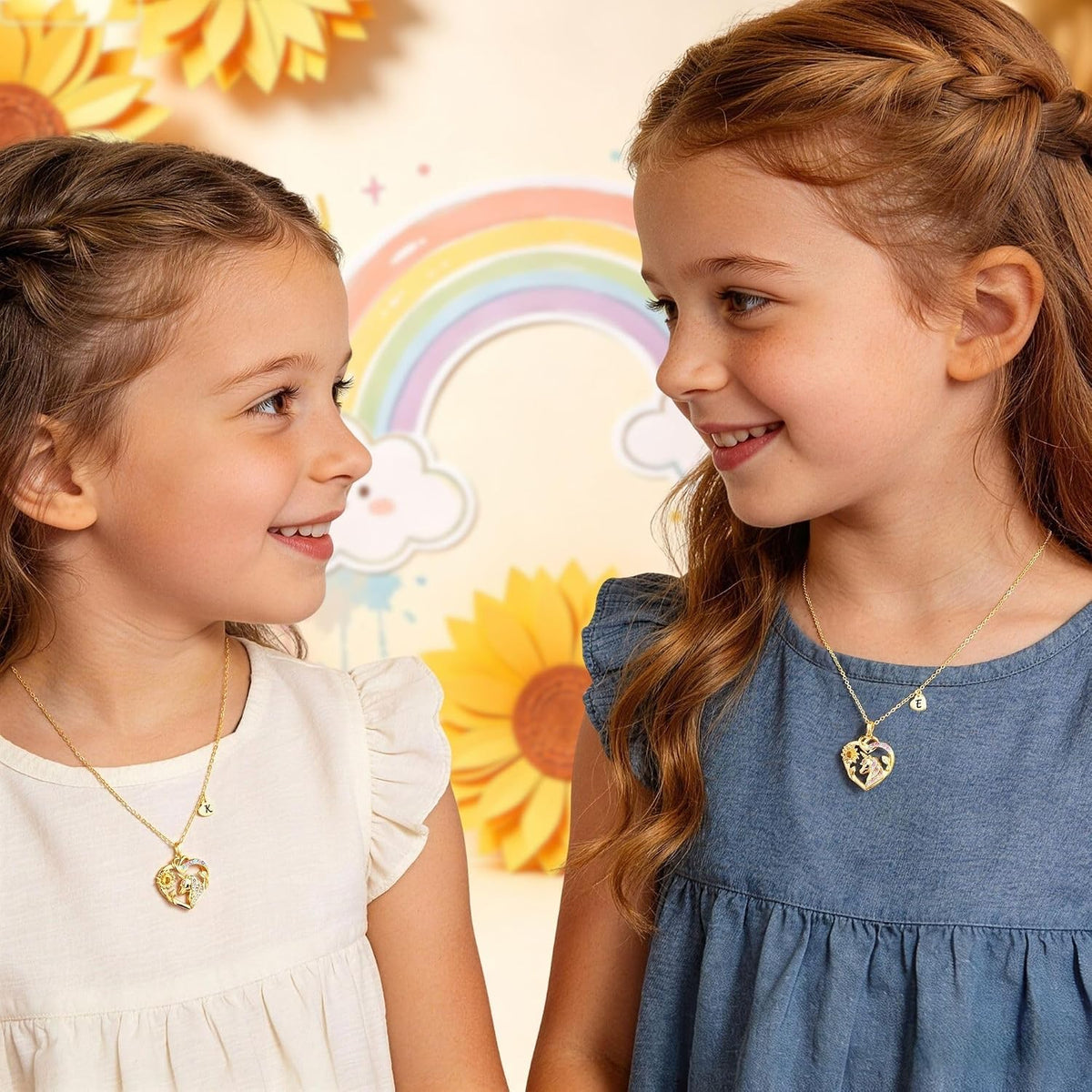 MONOOC Regalos para el día de la madre: regalos de unicornio de girasol para niños y niñas, chapado en oro de 14 quilates, collar de unicornio con inicial de circonita cúbica, collar de letras de