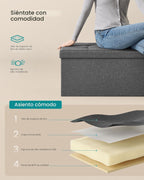 SONGMICS Colección MAZIE - Banco otomano plegable de almacenamiento de 43 pulgadas, reposapiés otomano, banco para el final de la cama, pecho de almacenamiento, carga 299 kg, para sala de estar