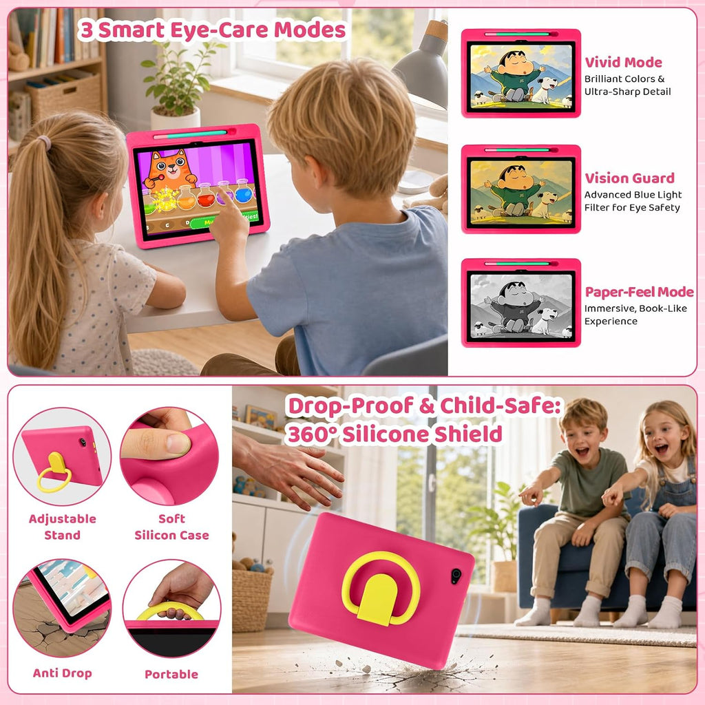 Android 16 Kids Tablet HD de 10 pulgadas con lápiz capacitivo y funda, 24