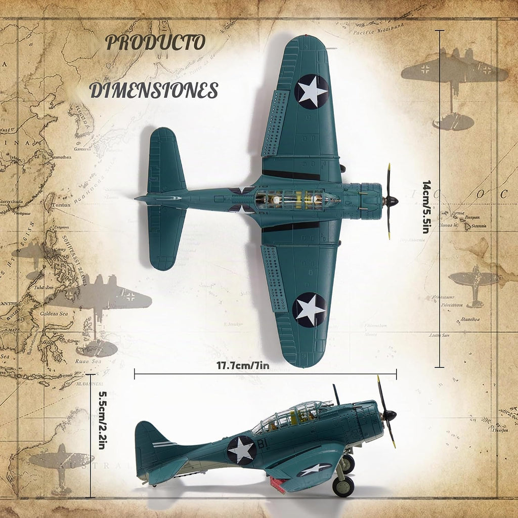 SBD Dauntless - Aviones fundidos a presión, escala 1/72, modelo de avión de metal para coleccionista, entusiasta de la aviación, coleccionable prémium con soporte de exhibición