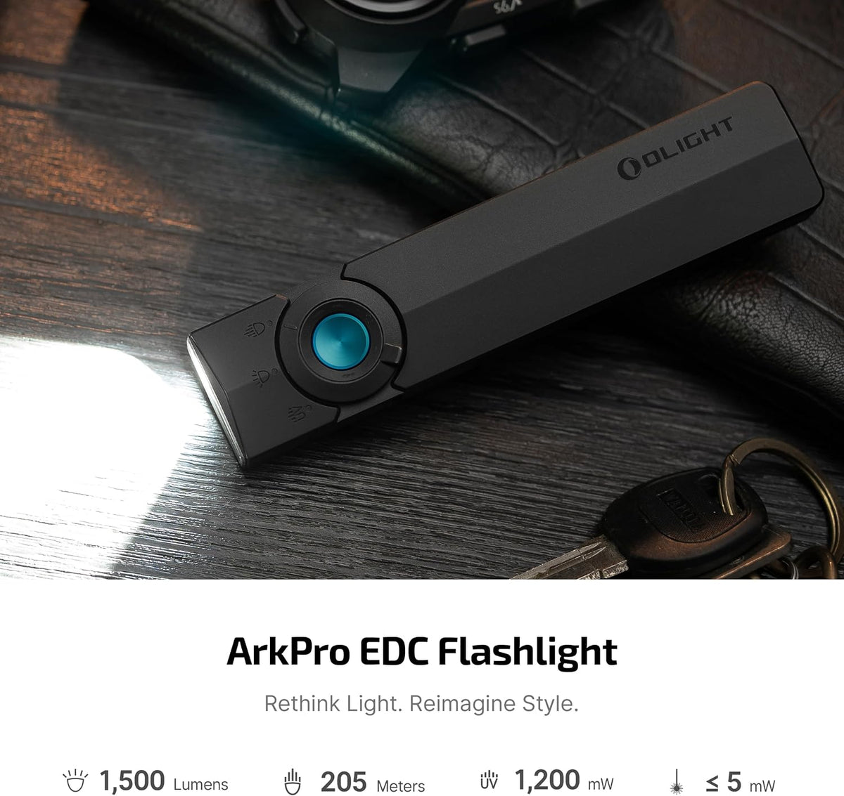 OLIGHT ArkPro EDC - Linterna plana recargable, luz de bolsillo, negro CW