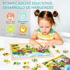 6 paquetes de rompecabezas de madera para niños de 4 a 6 años, 60 piezas de rompecabezas de dinosaurios y animales de madera para niños pequeños de 3 a 5 años, juguetes educativos preescolares de