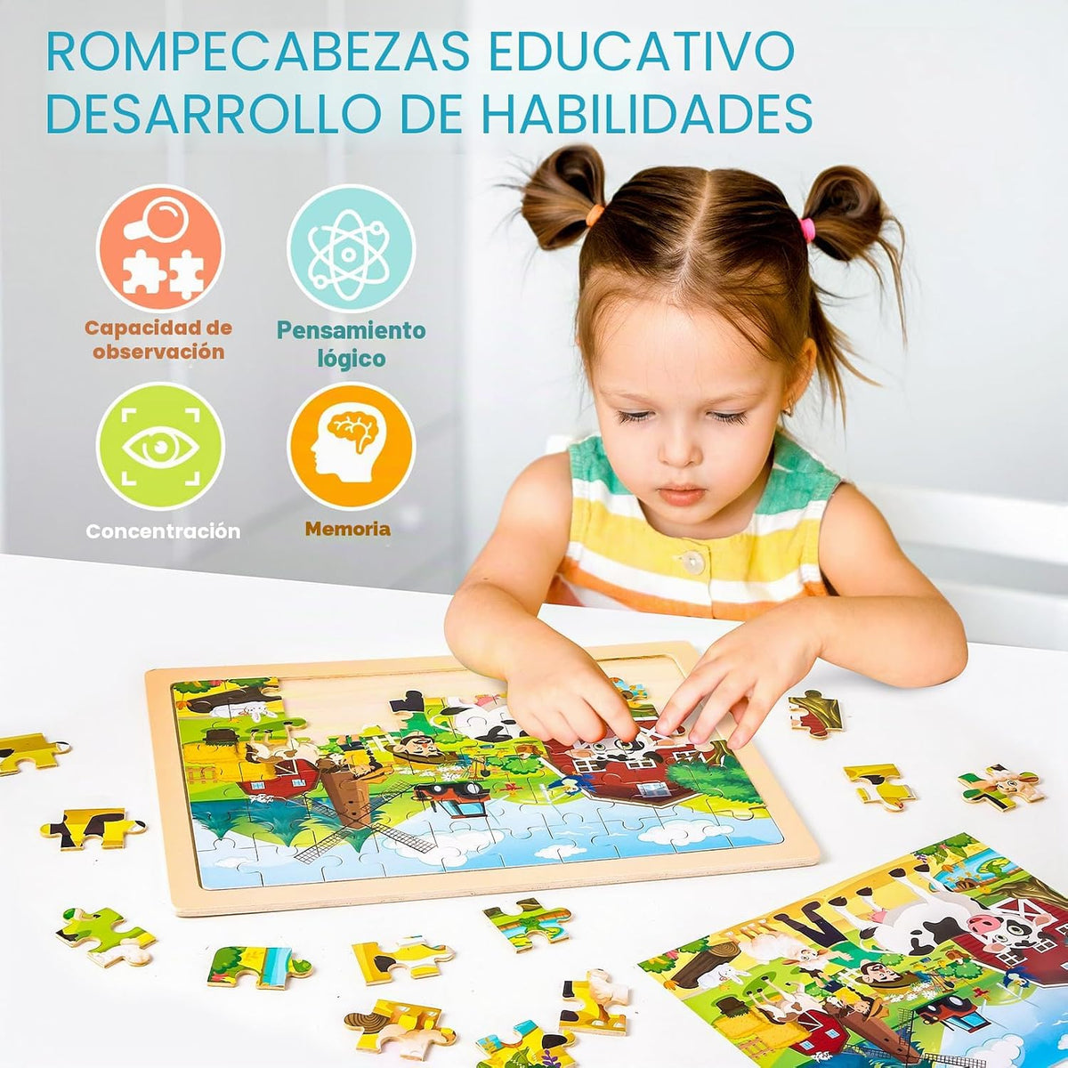 6 paquetes de rompecabezas de madera para niños de 4 a 6 años, 60 piezas de rompecabezas de dinosaurios y animales de madera para niños pequeños de 3 a 5 años, juguetes educativos preescolares de