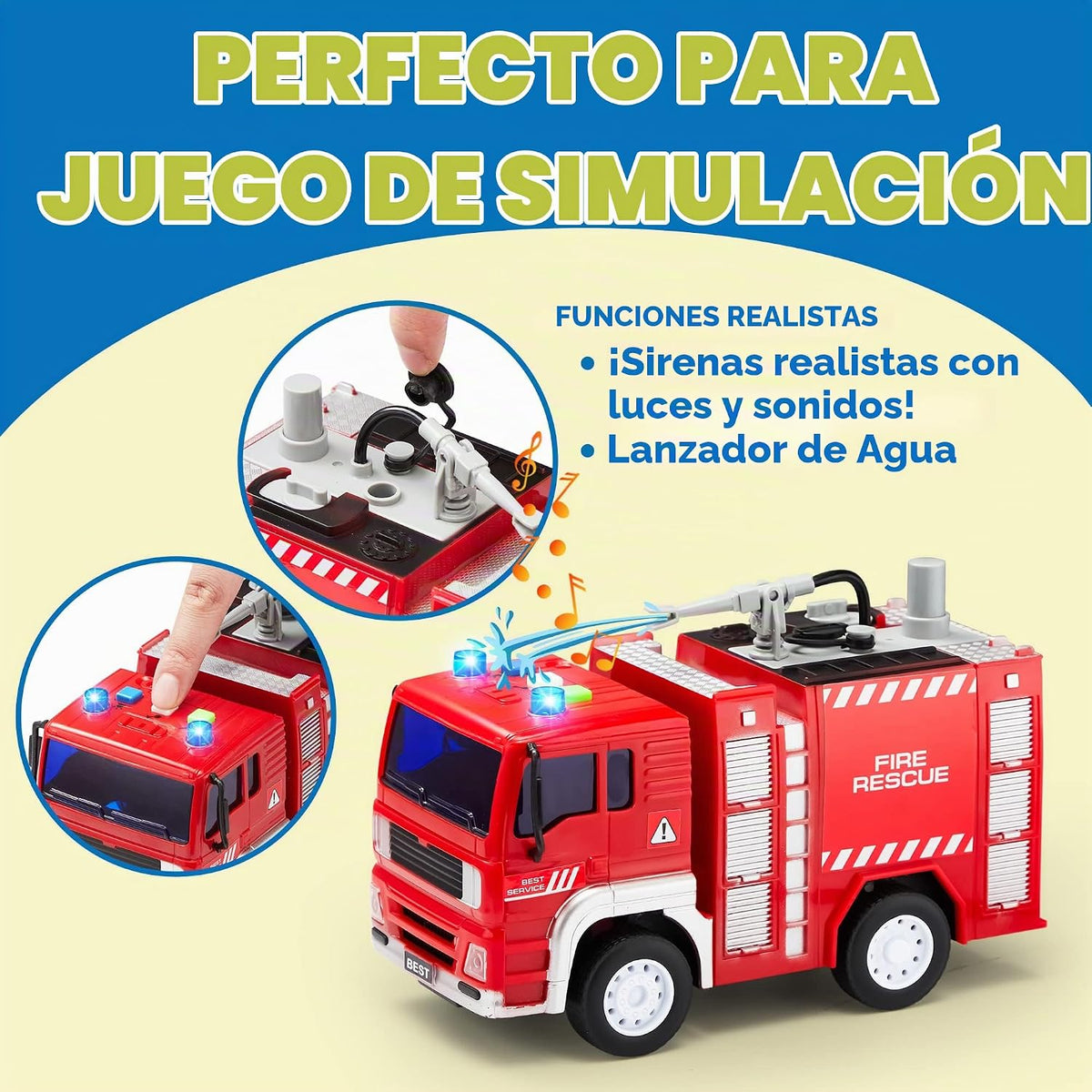 JOYIN Camión de bomberos de juguete para niños de 3, 4, 5, 6, 7 años, camión de bomberos, vehículo de emergencia, camión de bomberos para niños, automóvil alimentado por fricción con luces y sonidos, regalos de cumpleaños para niños y niñas de 3 a 9 años