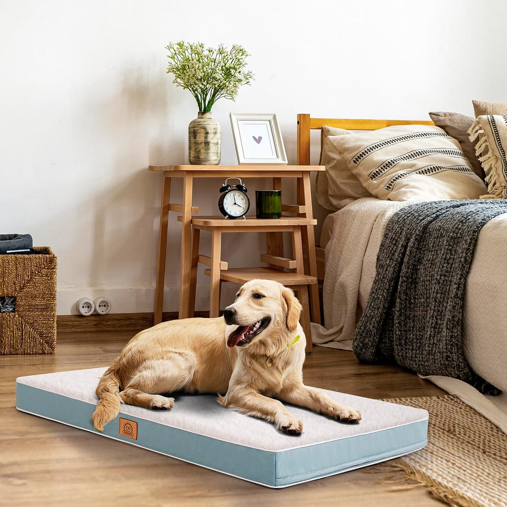Cama ortopédica para perros grandes - Gran cama impermeable para jaula de perro con funda extraíble y lavable, soporte de espuma tipo caja de huevos, fondo antideslizante, lujosa cama de felpa para