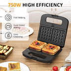 Sandwichera eléctrica 3 en 1 con placas antiadherentes extraíbles, 800 W, color negro