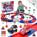 Juguetes de Camiones Monstruo Héroe Araña para Niños y Niñas de 3, 4, 5, 6, 7, 8, 9 Años: Set de Pista de Carreras con 2 Coches Araña Eléctricos, Juguetes para Niños, Regalo para Niños y Niñas de 3-9