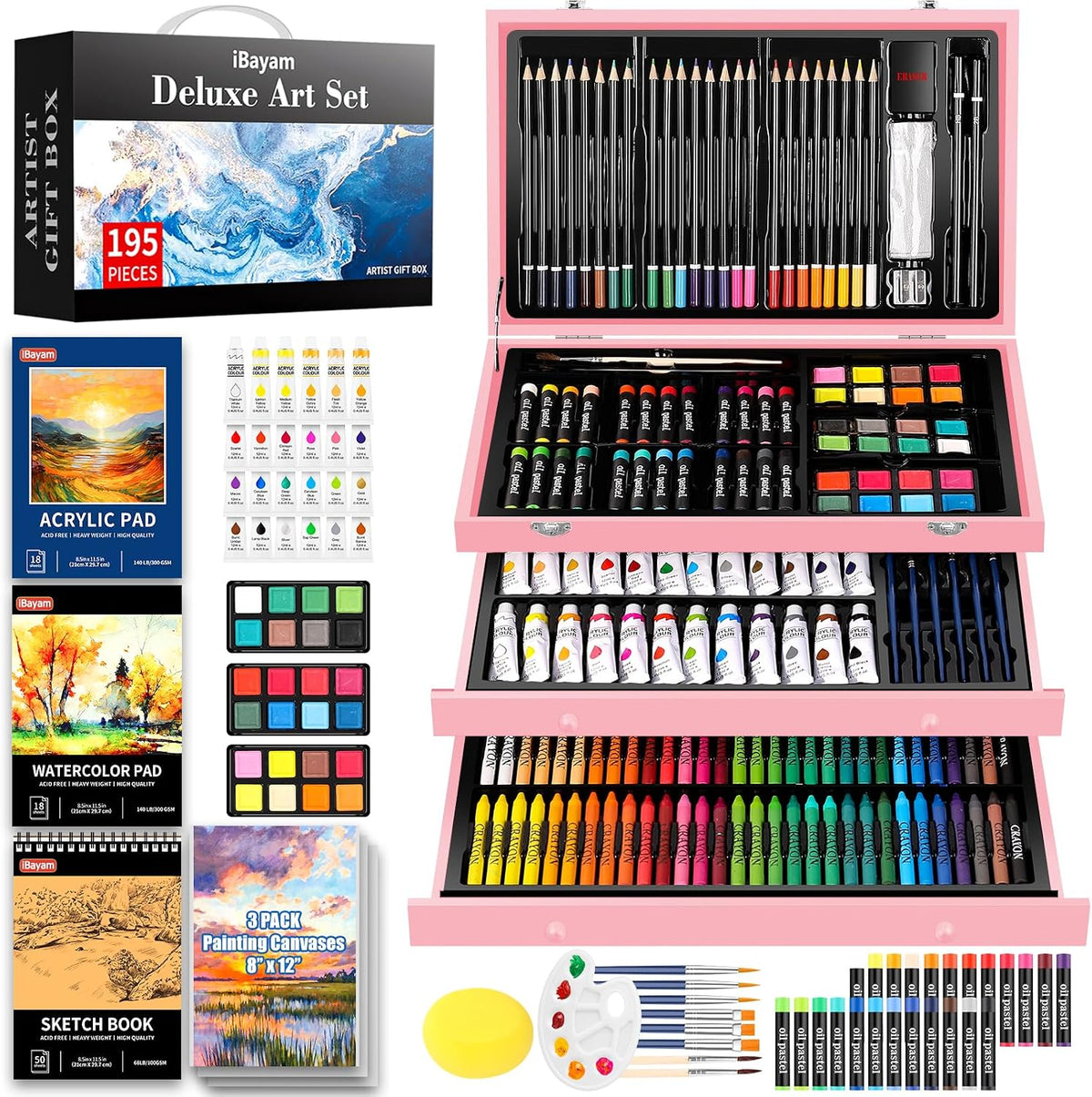 iBayam - Suministros de arte rosa, juegos de dibujo a color, regalos para niñas adolescentes