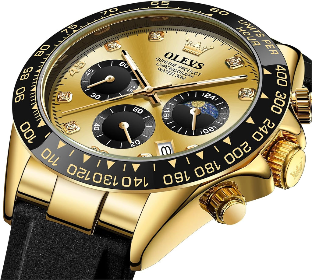 OLEVS Relojes Cronógrafo Masculinos de Moda Empresarial Analógico Quartz Reloj de Pulsera para Hombre, Cinturón de Silicona a prueba de agua con Luminiscente, Calendario