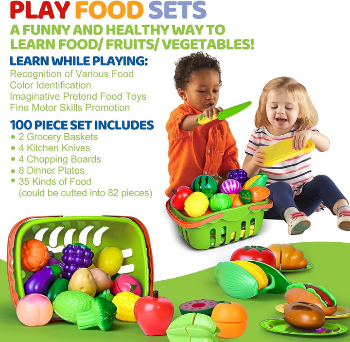 100 PIEZAS Juguetes de Comida de Corte para Cocina Infantil, Juguet...