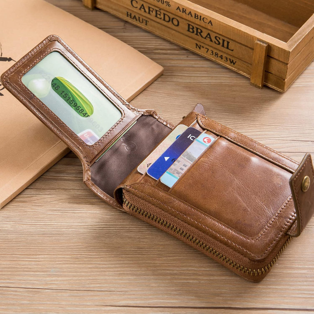 LUKZIJAES Billetera de cuero genuino para hombre, con bloqueo RFID,...