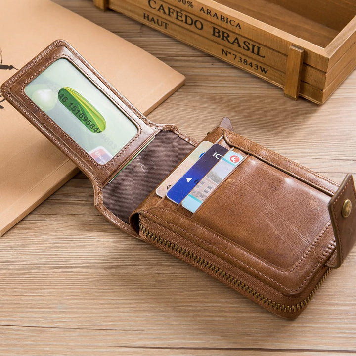 LUKZIJAES Billetera de cuero genuino para hombre, con bloqueo RFID,...