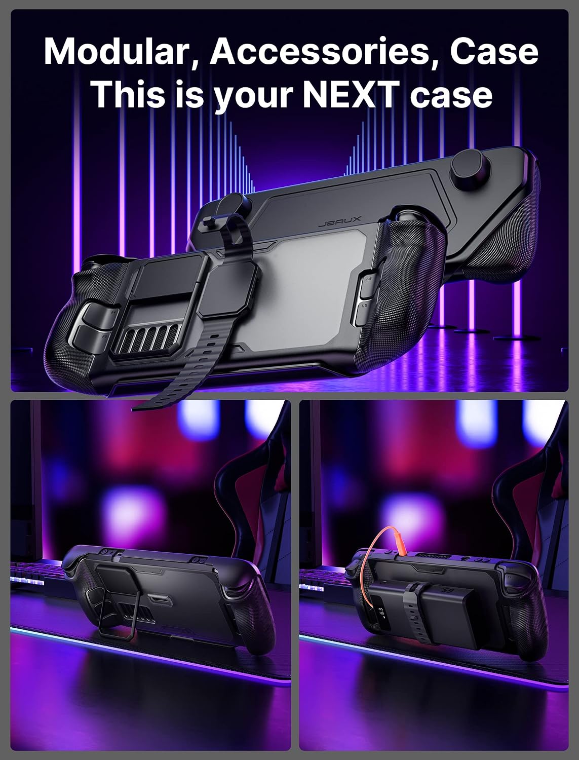 JSAUX PC0104 ModCase Compatible con cubierta de vapor, Funda para cubierta de vapor con protección integral Incluye caparazón frontal desmontable, caparazón protector del cuerpo, soporte de metal y