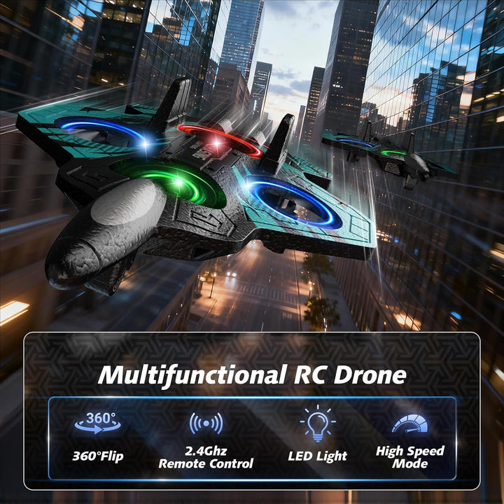 FUNPX Avión RC de espuma con luz LED fría, modo giratorio de 360° y...
