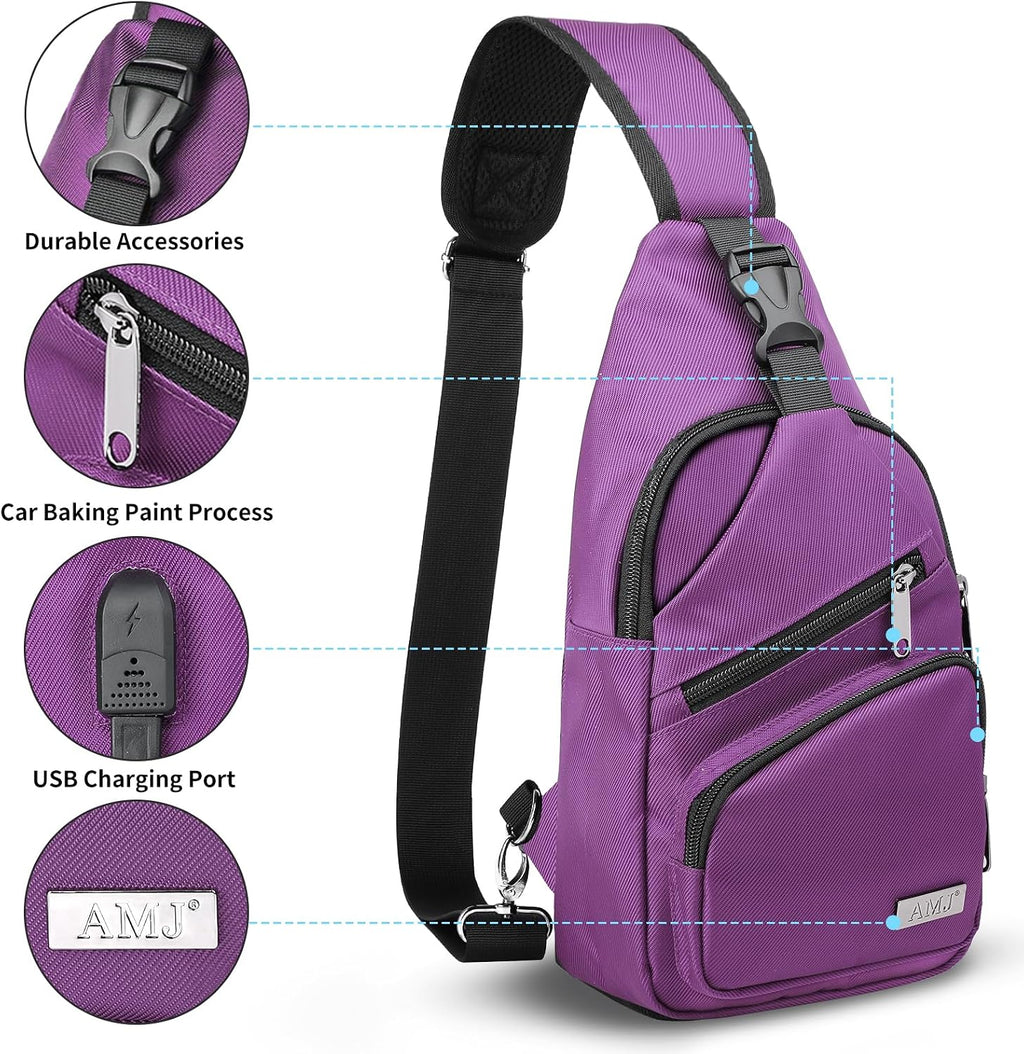 Bandolera cruzada para hombres y mujeres, mochila casual para el hombro, bolsa de pecho para senderismo y viajes (pequeña, púrpura)