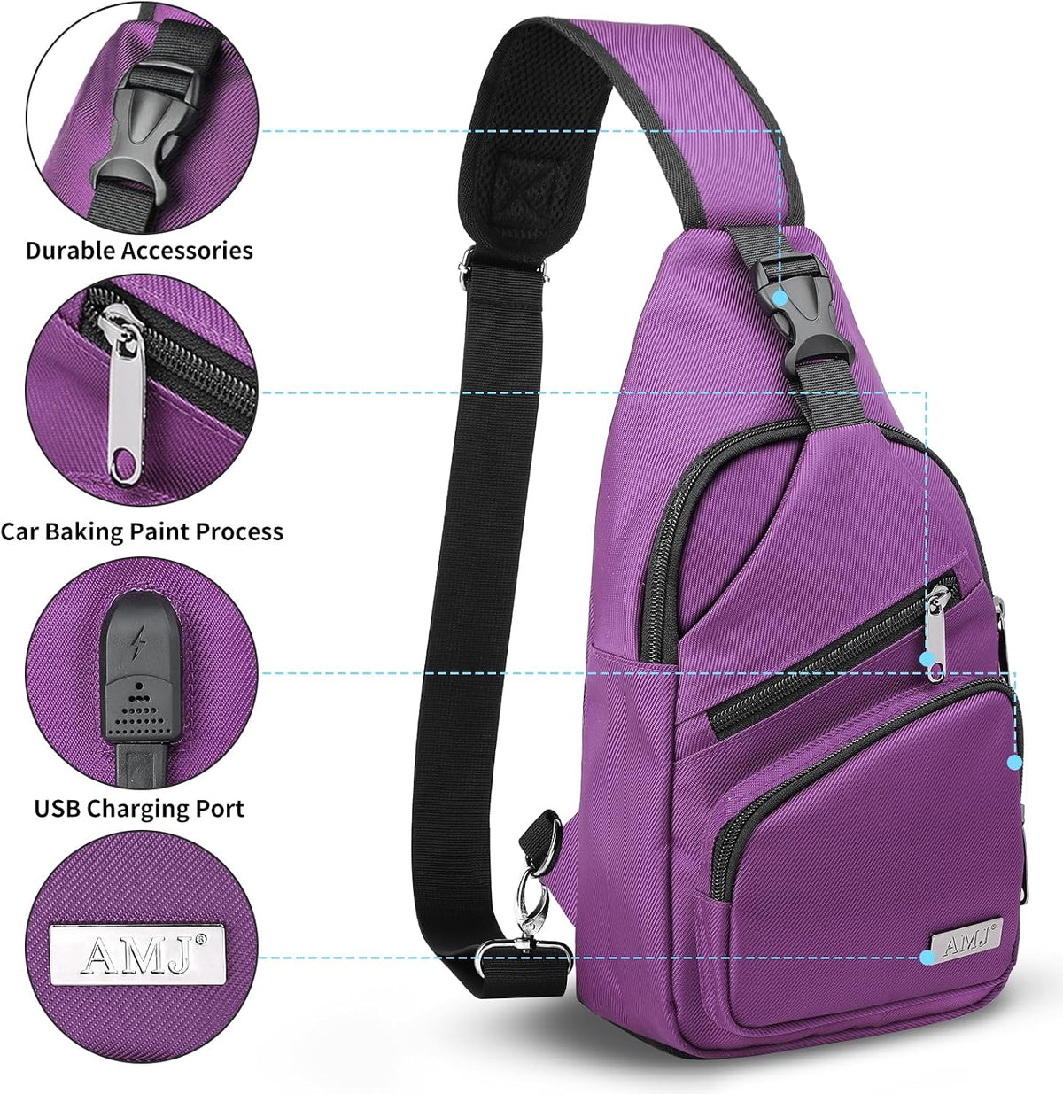 Bandolera cruzada para hombres y mujeres, mochila casual para el hombro, bolsa de pecho para senderismo y viajes (pequeña, púrpura)