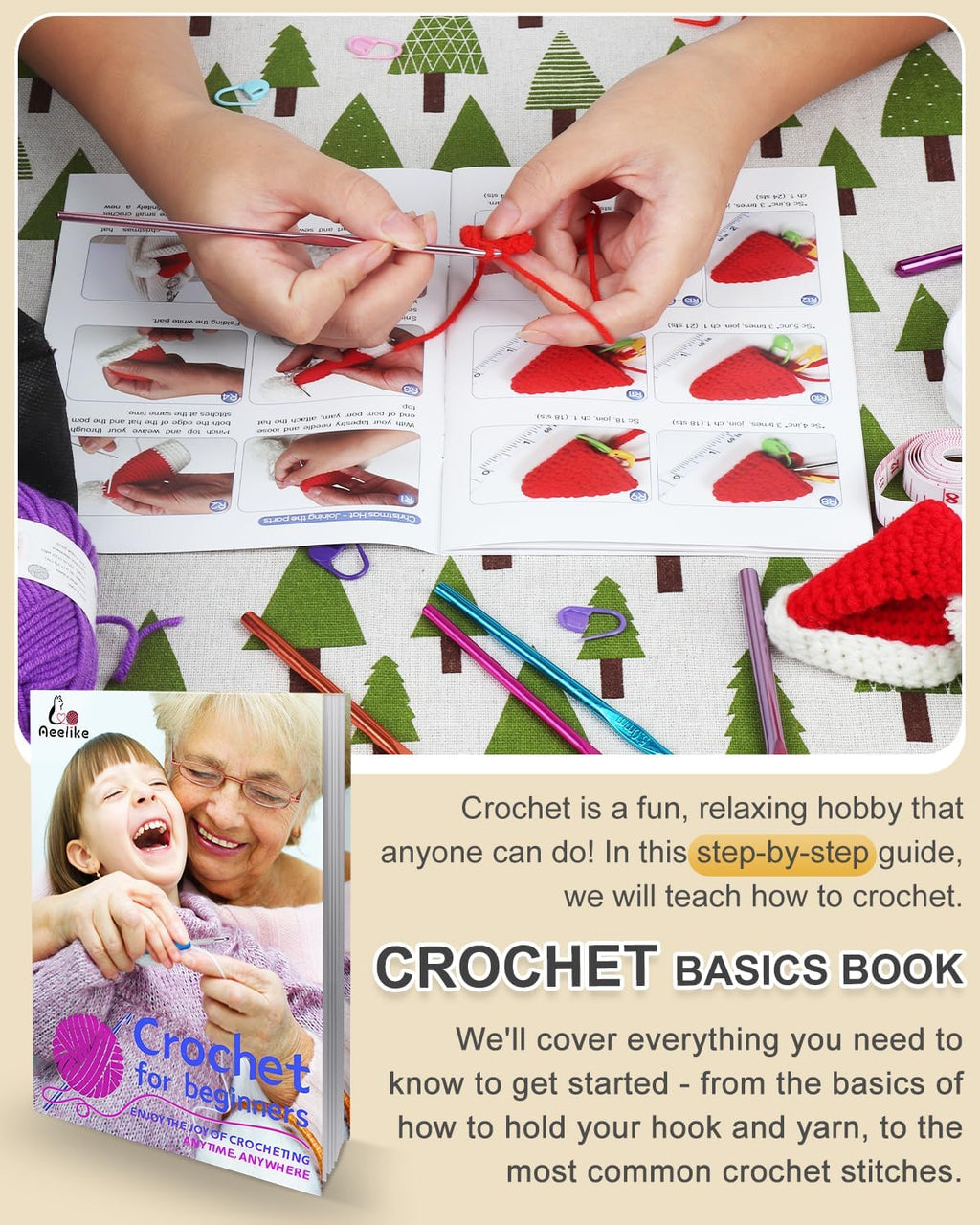 Aeelike - Kits de ganchillo para principiantes, adultos y niños, juego completo de ganchillo, color rosa