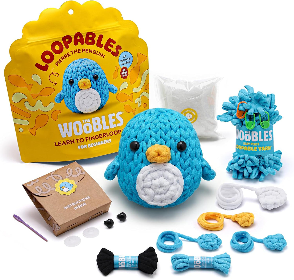 El kit de ganchillo Woobles Loopables para principiantes + (Pierre el pingüino)