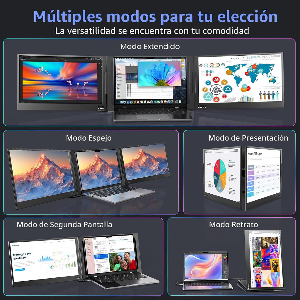 QQH Extensor de pantalla para laptop, monitor portátil triple de 15...