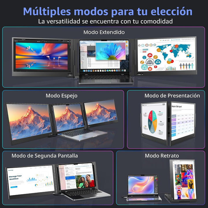 QQH Extensor de pantalla para laptop, monitor portátil triple de 15...