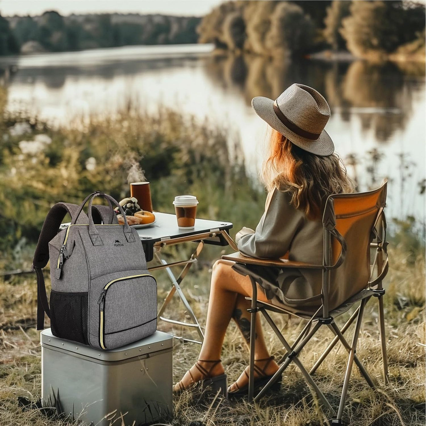 MATEIN Mochila de almuerzo aislada para mujer, mochila para laptop...