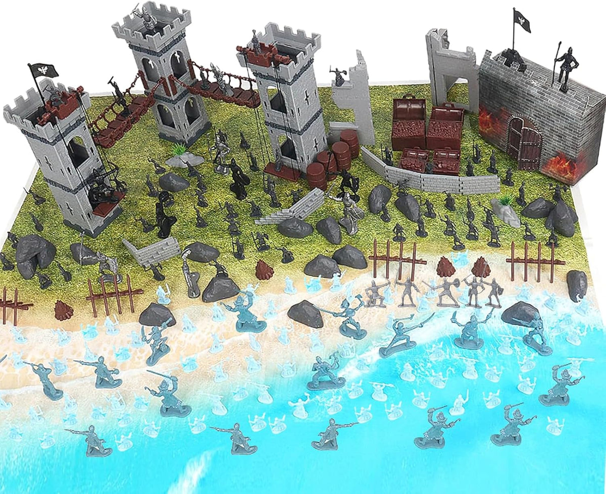 Conjunto de figuras de acción del ejército para hombres, juego de soldados de juguete medieval, castillo medieval, pequeño soldado, juguete militar, juego de plástico para hombres del ejército, juego de construcción de castillo con bolsa de almacenamiento
