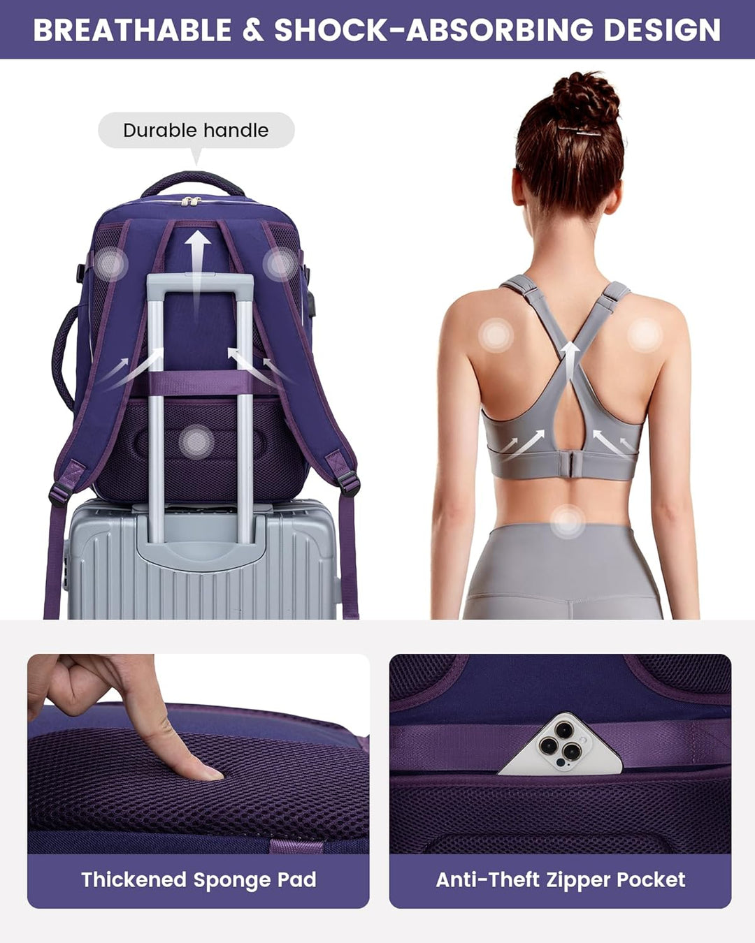 LOVEVOOK Mochila de viaje grande, mochila de mano para aviones, Moc...
