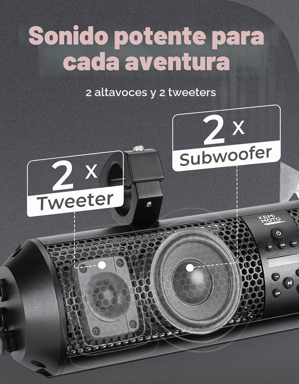 KEMIMOTO Barra de sonido UTV de 18 pulgadas, altavoz SXS RGB, control inalámbrico, Bluetooth, compatible con 2 tweeter y 2 subwoofers compatible con Polaris Can am Talon CForce, para jaula de rollo de