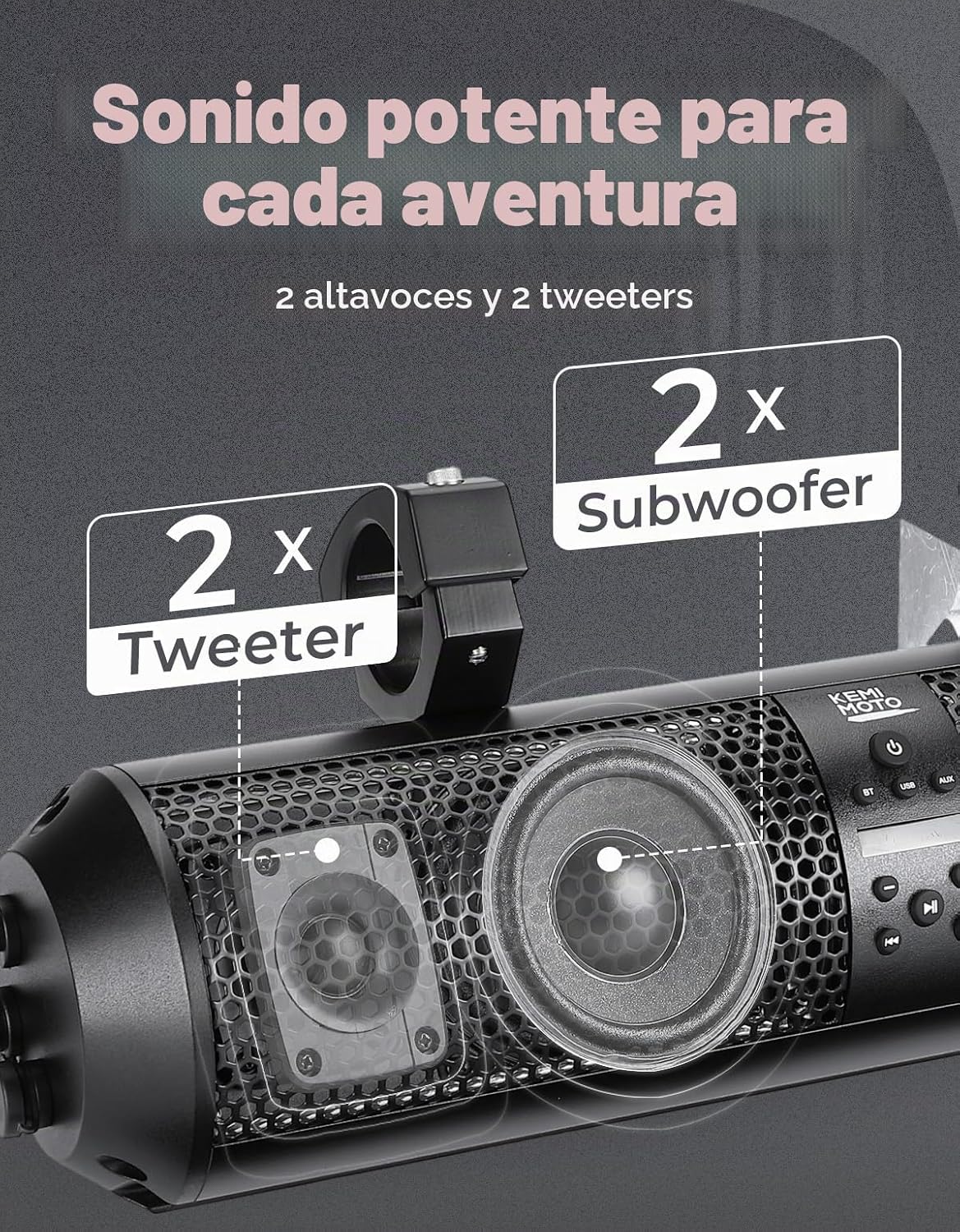 KEMIMOTO Barra de sonido UTV de 18 pulgadas, altavoz SXS RGB, control inalámbrico, Bluetooth, compatible con 2 tweeter y 2 subwoofers compatible con Polaris Can am Talon CForce, para jaula de rollo de