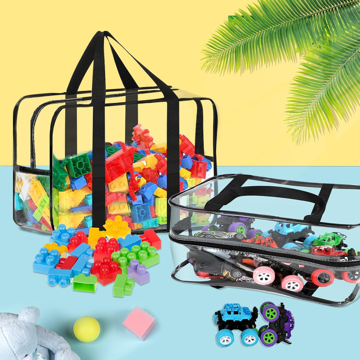6 Pcs XXL Toy Storage Bags con Labels Reusable Clear Toy Organizer