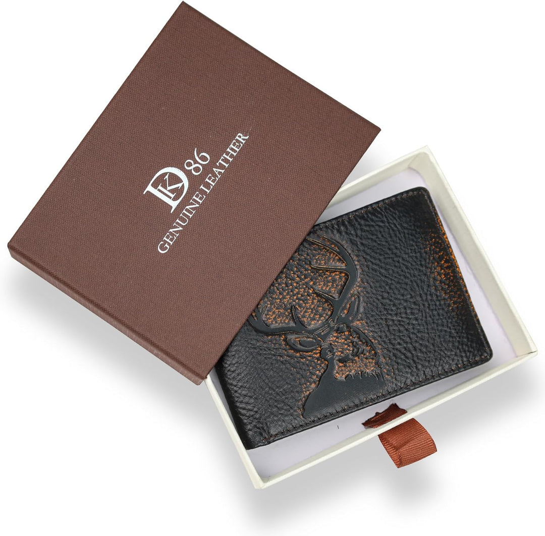 DK86 Cartera para hombres Slim Rfid Bifold Cuero Genuino 2 ID Venta...