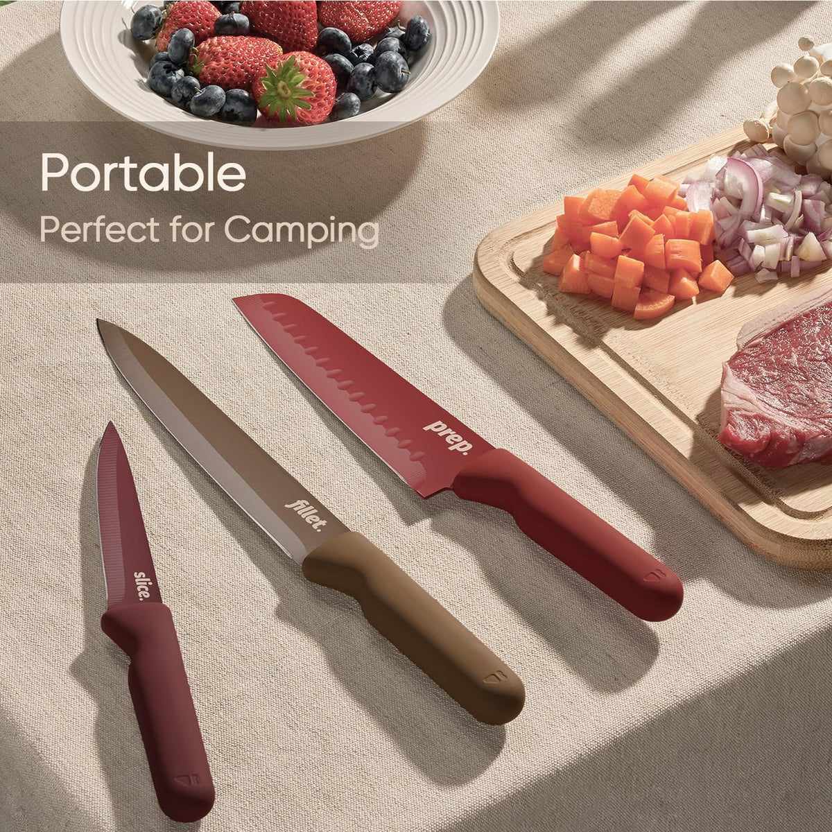 CAROTE - Juego de cuchillos de cocina, 6 cuchillos codificados por colores