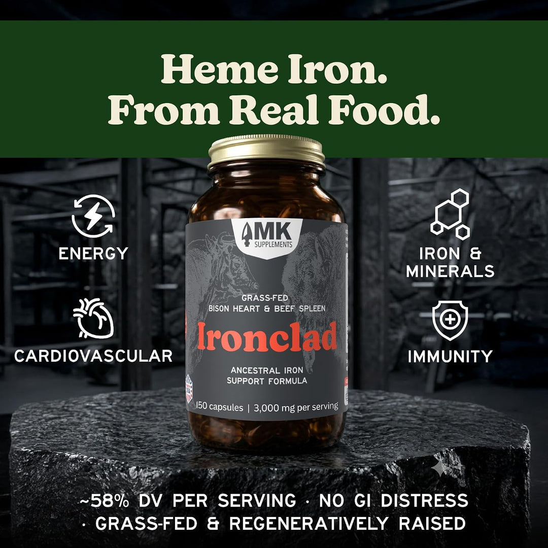 MK Supplements IRONCLAD | Cápsulas de corazón de bazo de res y biso...