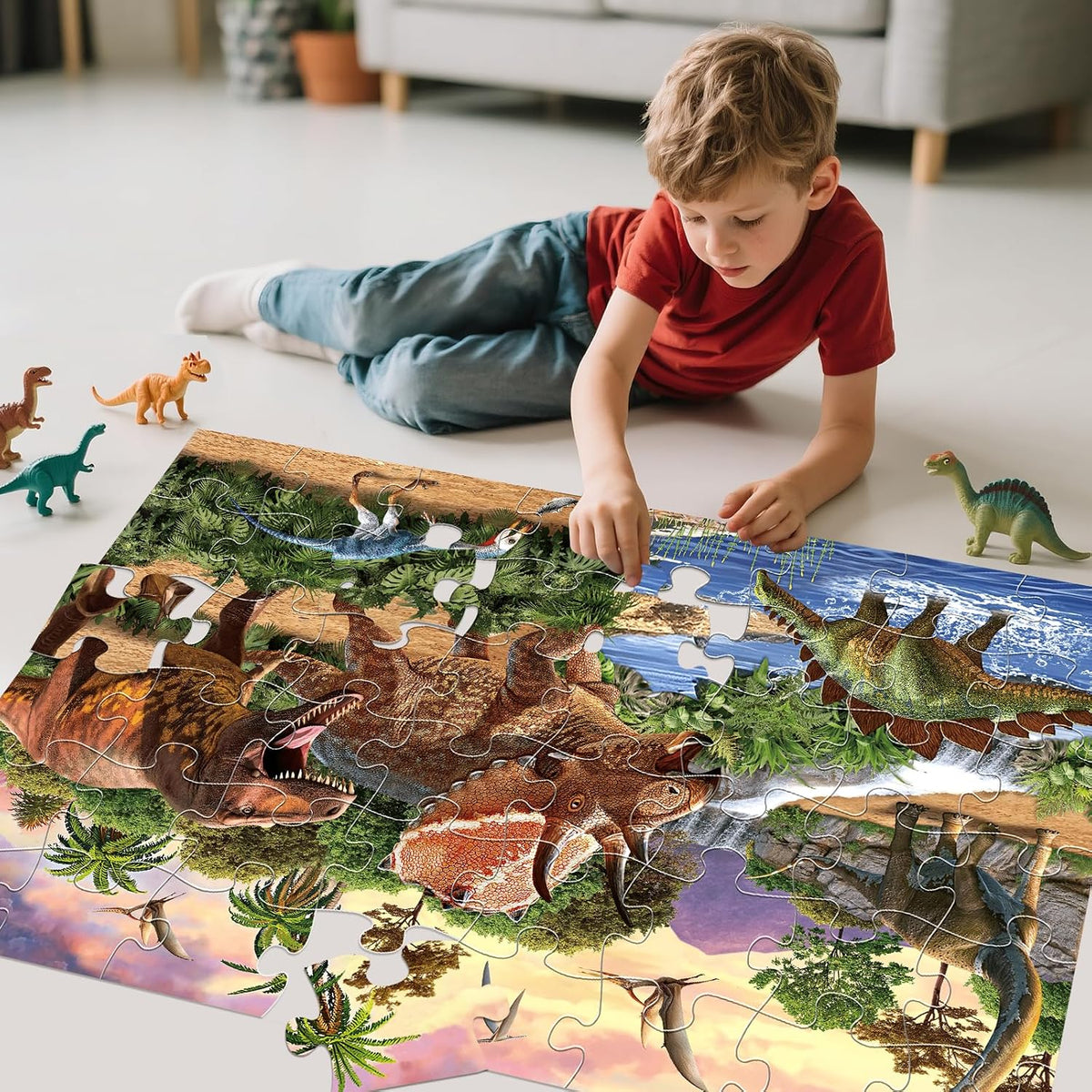 Rompecabezas de piso jumbo para niños, 48 piezas de dinosaurio de pantano de 3 a 8 años