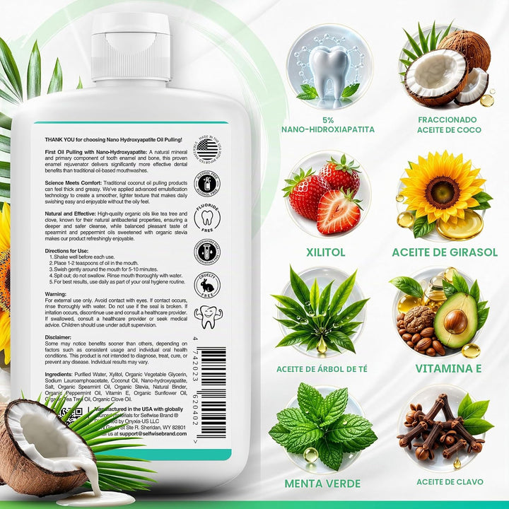 Enjuague bucal blanqueador con nano-hidroxiapatita y oil pulling pa...