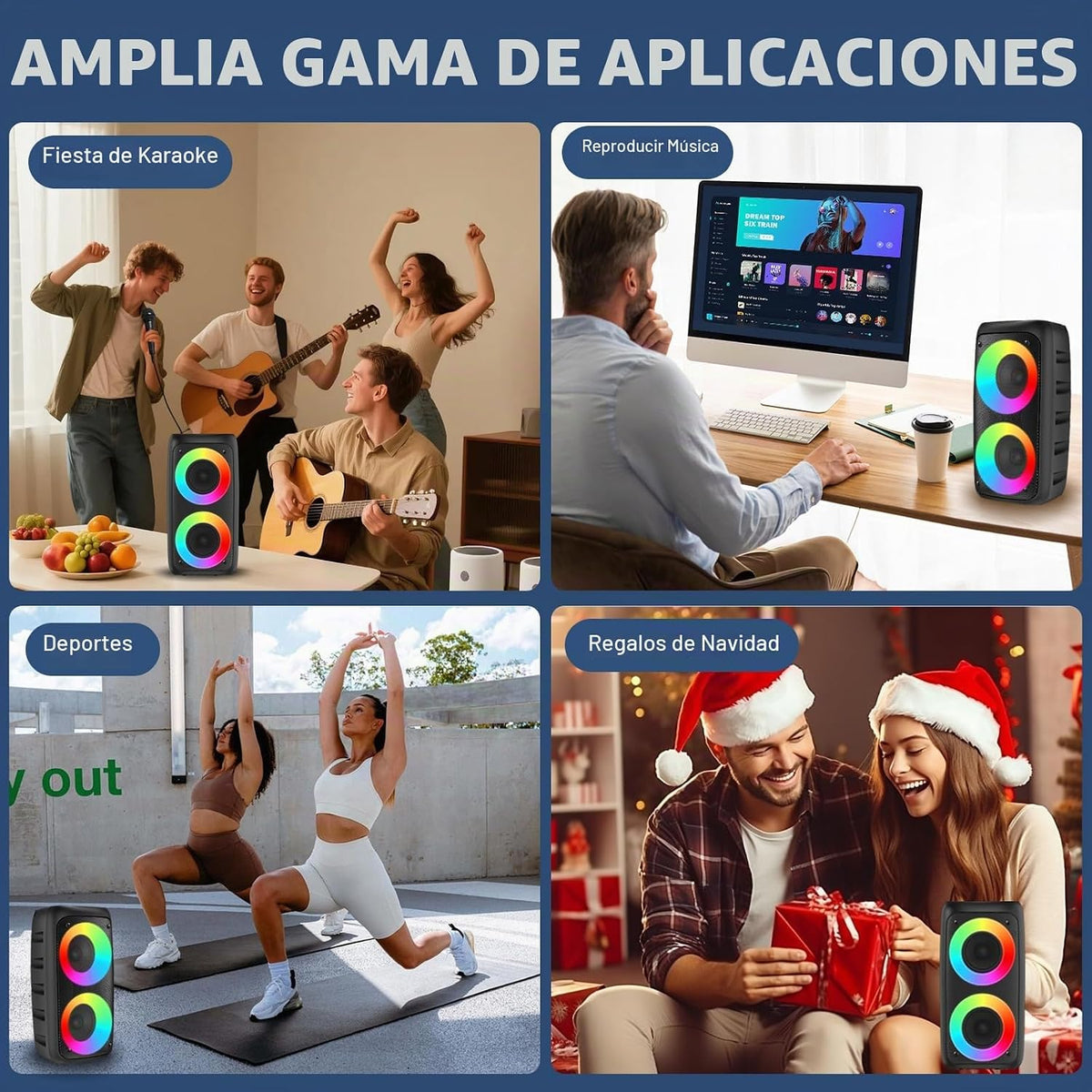 Máquina de karaoke para adultos y niños, luces LED coloridas, altavoz Bluetooth portátil con 1 micrófono con cable, soporte TWS/TF/USB/AUX para escenario de fiesta en casa, al aire libre, regalos de Navidad, al aire libre