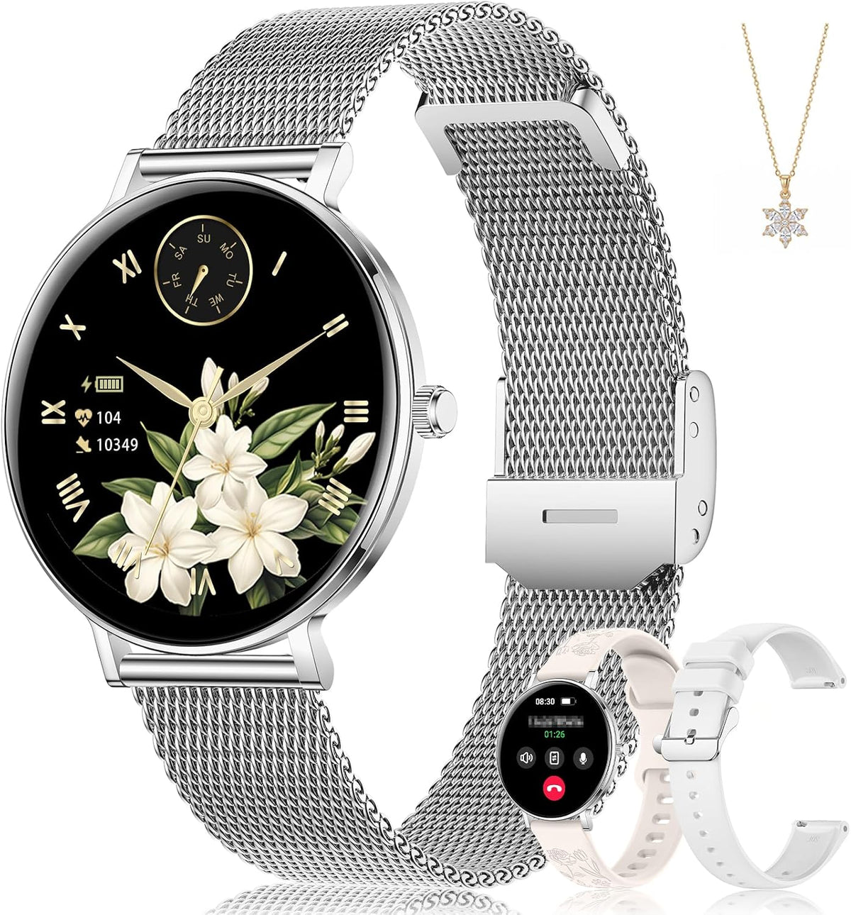 Relojes inteligentes para mujer, monitor HD AMOLED de 1.32 pulgadas para hacer y responder llamadas, monitor de frecuencia cardíaca 24/7/sueño/SpO2 para Android y iPhone, más de 130 modos