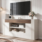 Moderno soporte de TV de 70 pulgadas para televisores de hasta 80 pulgadas, centro de entretenimiento con 2 cajones y 2 armarios laterales, consola multimedia con estantes de almacenamiento
