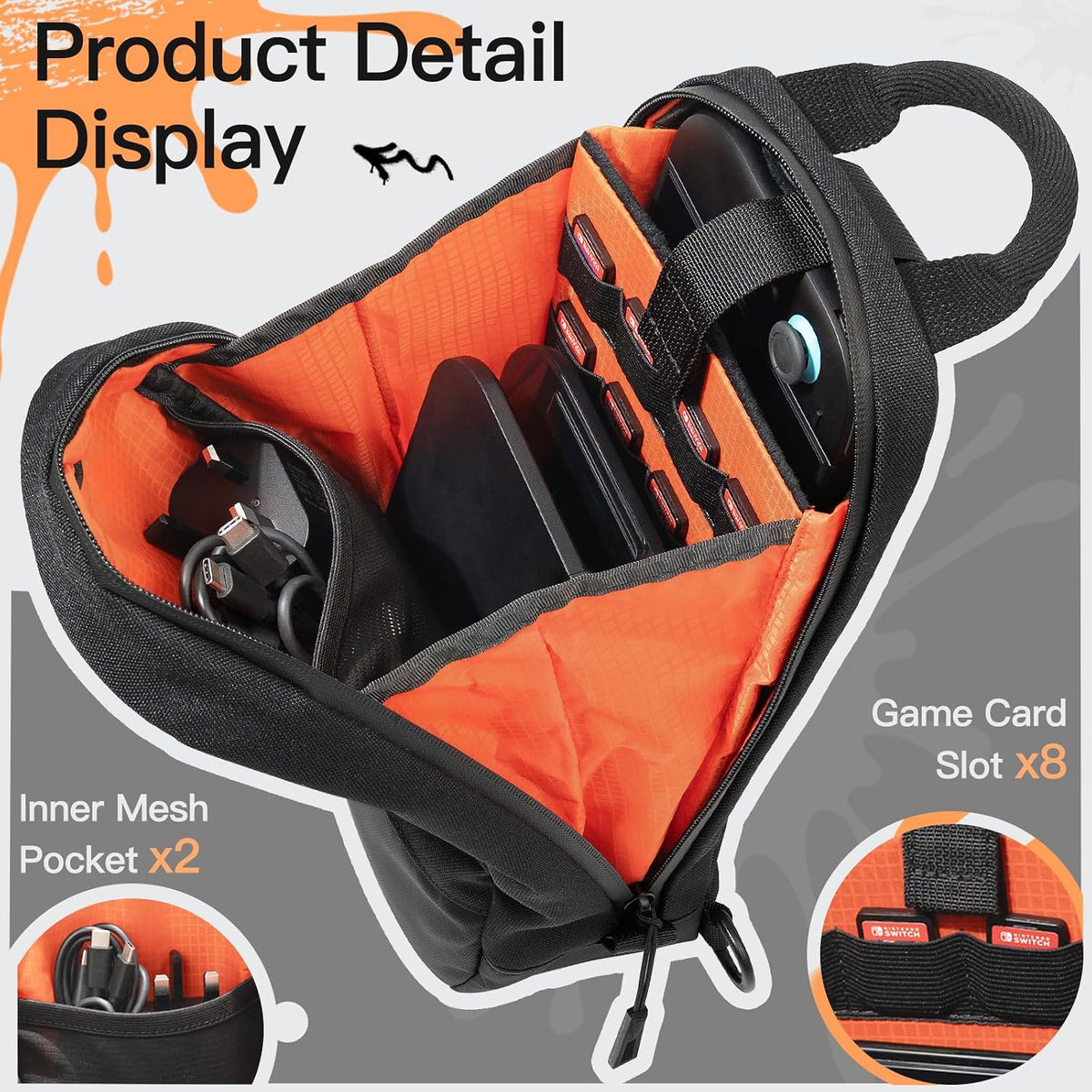 Bolso bandolera JETech para Nintendo Switch 2/Switch OLED/Consola Switch, Negro