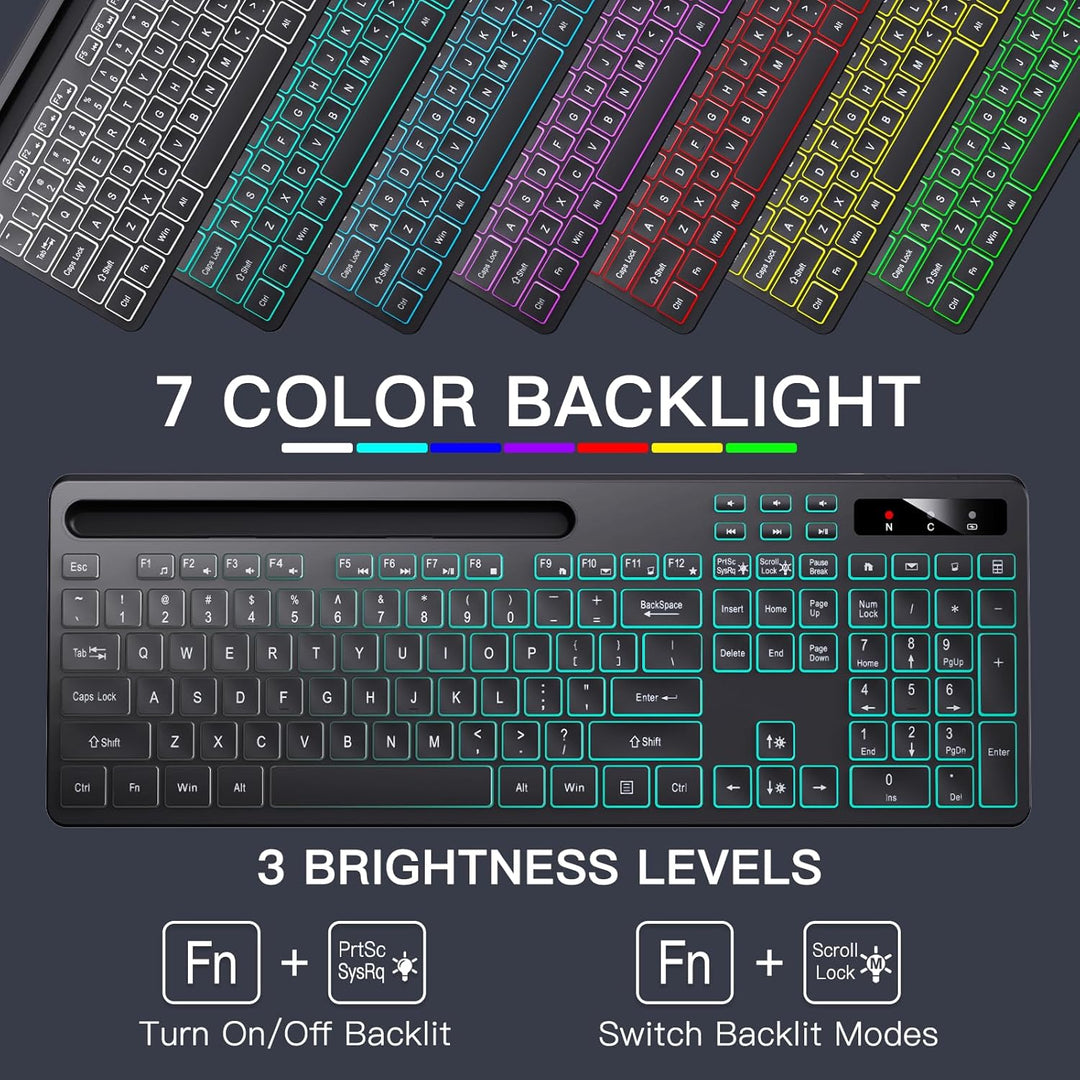 Soueto Teclado inalámbrico con retroiluminación RGB de 7 colores, t...