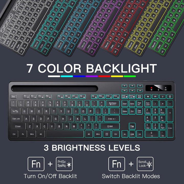 Soueto Teclado inalámbrico con retroiluminación RGB de 7 colores, t...