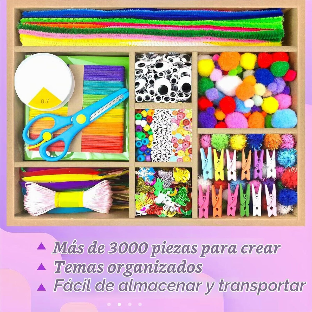 VLUSSO Kit de Suministros de Artes y Manualidades DIY de 3000 Piezas para Niños - Juego de Materiales de Arte y Manualidades para Niños con Limpiador de Tubos Todo en 1, Regalos de Actividades y